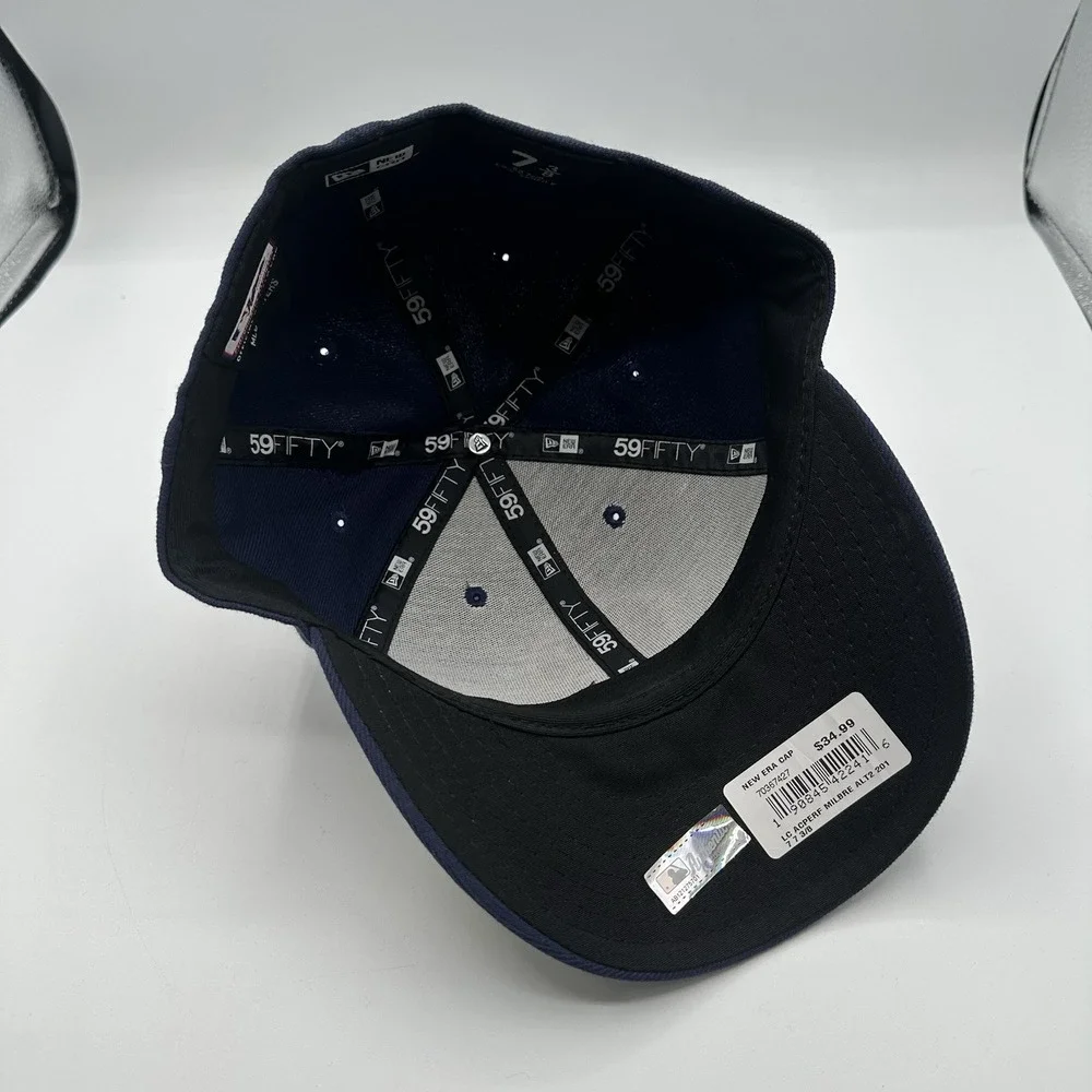 New Era 59Fifty Milwaukee Brewers Hat Cap 7 3/8 Navy On Field Low Profile Fitted